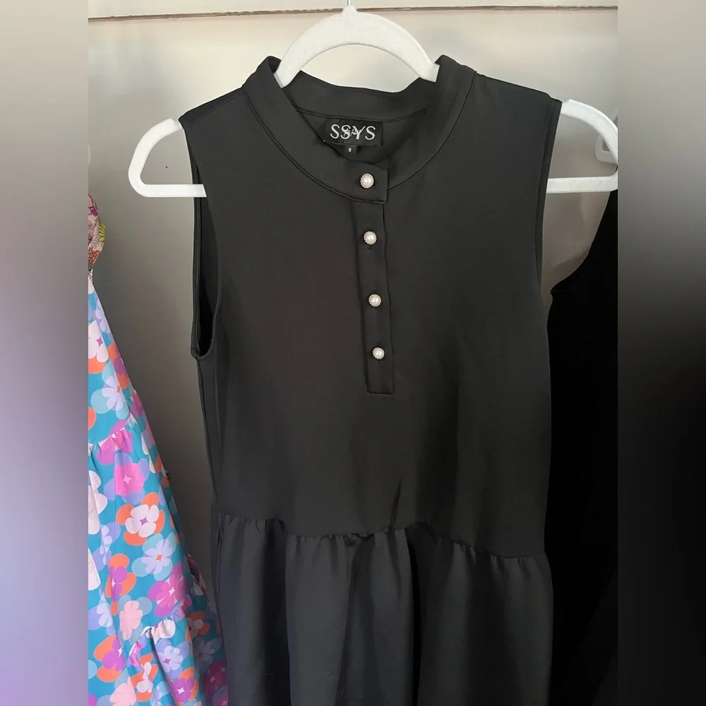 SSYS Black Sleeveless Pearl-Button Dress - Picture 3 of 4